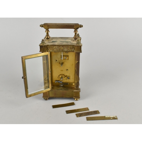 57 - An Aesthetic Movement Brass Cased French Carriage Clock, No Key but Working Order, 18cms High