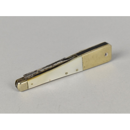 65 - A Vintage Two Blade Quill Cutter Penknife with Mother of Pearl Scales by Mappin of Sheffield, 9cms L... 