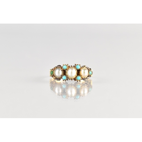 10 - A 19th Century Pearl and Turquoise Ring comprising Three Matched Oval Pearls in Six Claws and Punctu... 