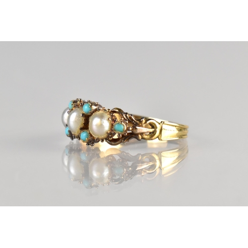 10 - A 19th Century Pearl and Turquoise Ring comprising Three Matched Oval Pearls in Six Claws and Punctu... 