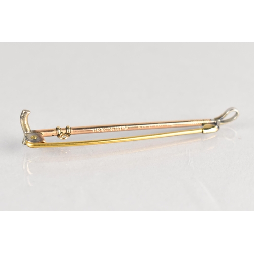 47 - A 9ct Gold and Silver Tie Pin, Riding Crop, 51mm Long Max, Stamped AJH 9ct&Sil, 1.9gms