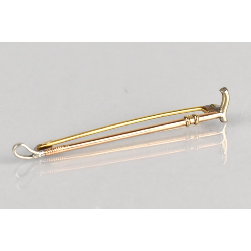 47 - A 9ct Gold and Silver Tie Pin, Riding Crop, 51mm Long Max, Stamped AJH 9ct&Sil, 1.9gms