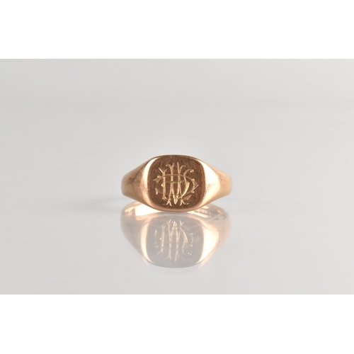 17 - A Victorian 9ct Rose Gold Signet Ring, Rectangular Head Monogrammed CWA, Makers Mark BS, Birmingham ... 