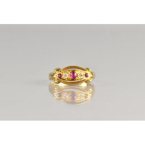 20 - An 18ct Gold Ruby and Diamond Five Stone Ring, Central Round Cut Ruby Measuring 2.7mm Diameter with ... 