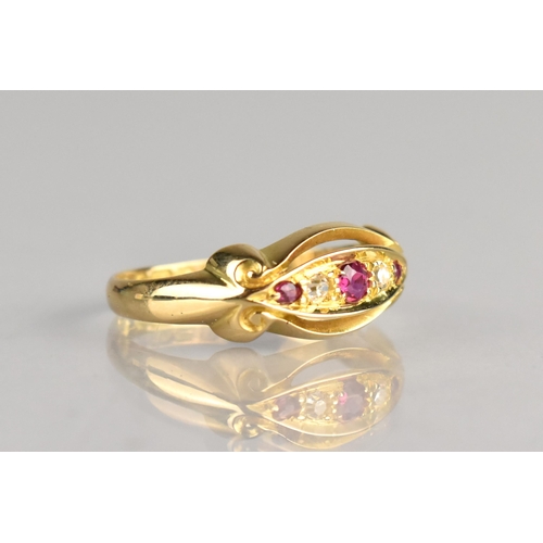 20 - An 18ct Gold Ruby and Diamond Five Stone Ring, Central Round Cut Ruby Measuring 2.7mm Diameter with ... 