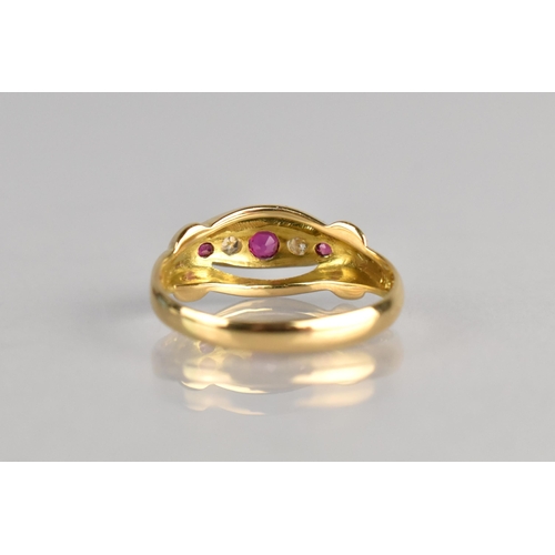 20 - An 18ct Gold Ruby and Diamond Five Stone Ring, Central Round Cut Ruby Measuring 2.7mm Diameter with ... 