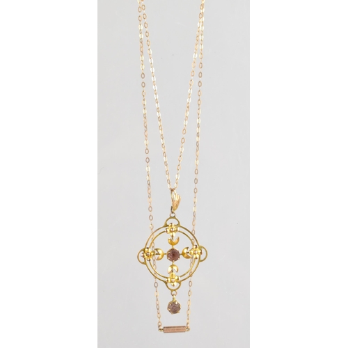 21 - An Early 20th Century 9ct Gold Pendant on Chain, Central Round Cut Amethyst Stone Supported on Six C... 