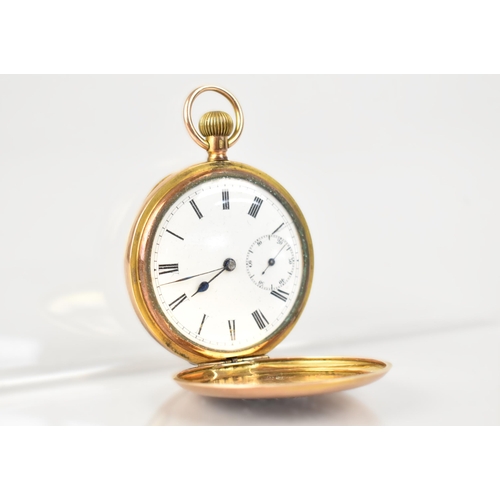 71 - A 9ct Gold Cased Full Hunter Pocket Watch, White Enamel Dial with Roman Numerals and Subsidiary Seco... 