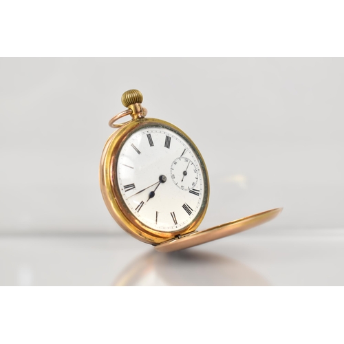 71 - A 9ct Gold Cased Full Hunter Pocket Watch, White Enamel Dial with Roman Numerals and Subsidiary Seco... 