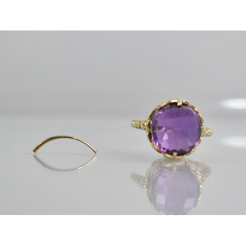 26 - A Modern Gold Metal and Amethyst 'Taj Mahal' Ring, Faceted Domed Amethyst Measuring 12.7mm Diameter ... 