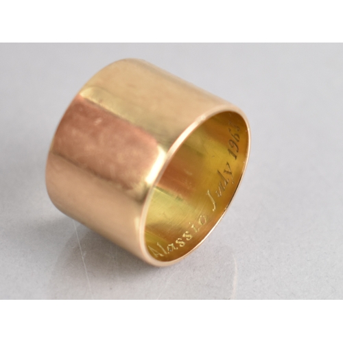 43 - An Italian 18ct Gold Ring, Flattened Band 13.9mm Wide, Engraved to the Interior 'Alassio July 1963-A... 