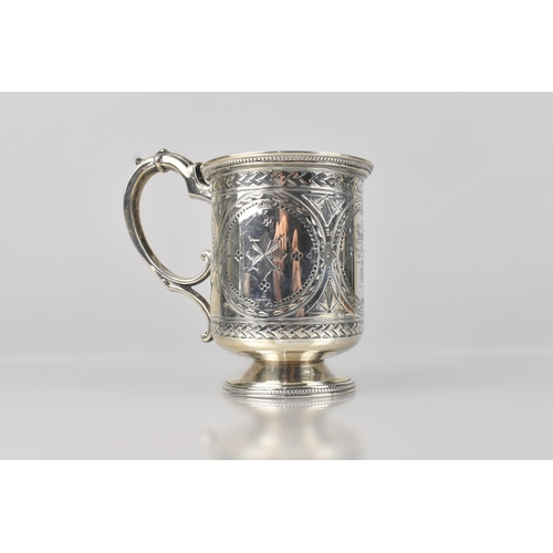 215 - A Victorian Silver Christening Tankard by George Unite with Ornate Bright Cut Decoration and Inscrib... 