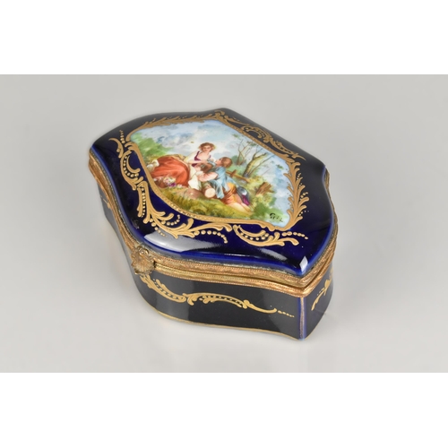 334 - A 19th Century Sevres Style Porcelain Box with Hinged Lid Hand Painted with Cartouche of Lovers in E... 