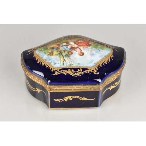 334 - A 19th Century Sevres Style Porcelain Box with Hinged Lid Hand Painted with Cartouche of Lovers in E... 