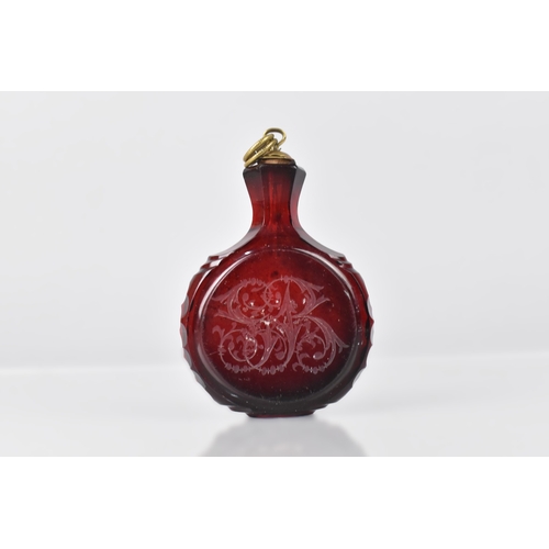 343 - A Late 19th/Early 20th Century Ruby Glass Scent Flask with Etched Horses Head Design to One Side and... 