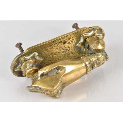 157 - A Substantial and Well Cast Victorian Gilt Bronze Door Knocker Modelled as a Lady's Hand Holding Bal... 