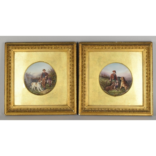 350 - A Pair of Late 19th/Early 20th Century Painted Porcelain Plaques, Highland Scenes with Young Boys an... 