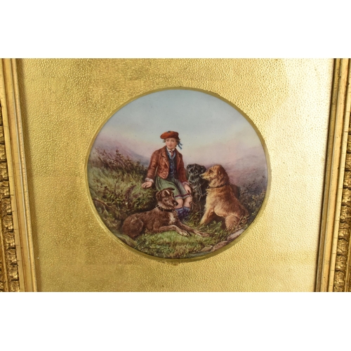 350 - A Pair of Late 19th/Early 20th Century Painted Porcelain Plaques, Highland Scenes with Young Boys an... 