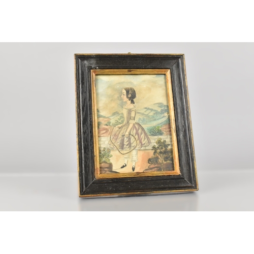 348 - A 19th Century Framed Naive Watercolour, Girl with Skipping Rope in Exterior Garden Setting, Subject... 