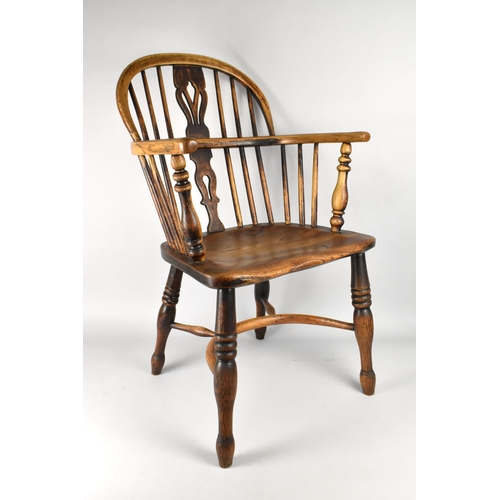 369 - A 19th Century Elm and Ash Windsor Style Armchair with Spindle and Splat Back on Turned Support with... 