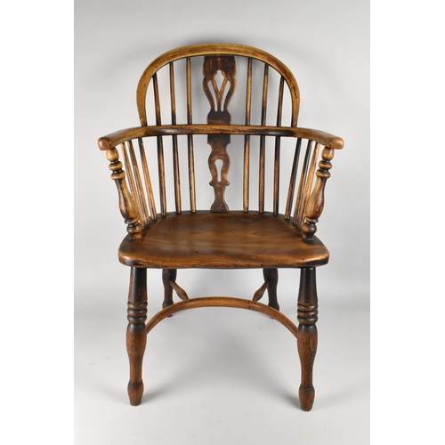 369 - A 19th Century Elm and Ash Windsor Style Armchair with Spindle and Splat Back on Turned Support with... 