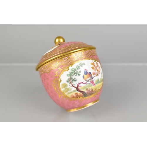 333 - An 18th/19th Century French Sevres Pink Ground Pot and Cover with Hand Painted Cartouches Detailing ... 