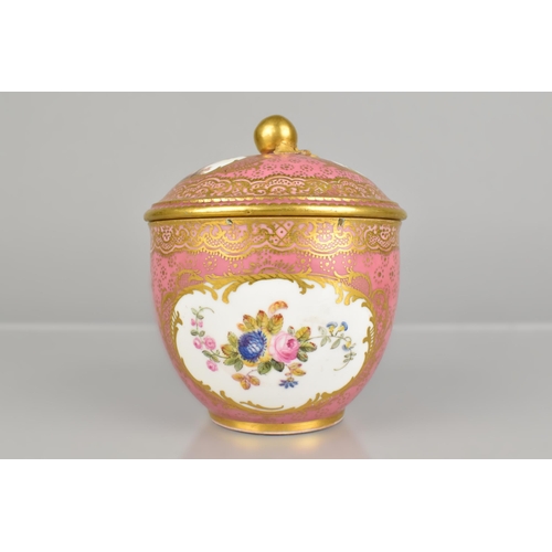 333 - An 18th/19th Century French Sevres Pink Ground Pot and Cover with Hand Painted Cartouches Detailing ... 