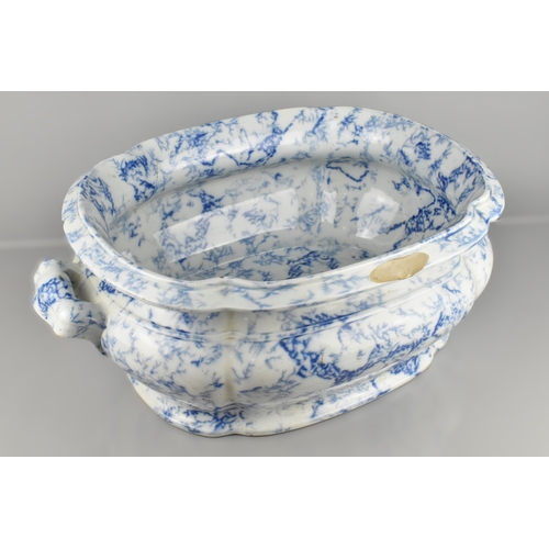 261 - A Victorian C.1840 Copeland and Garrett Flow Blue Footbath with Marbled Decoration, Green Makers Mar... 