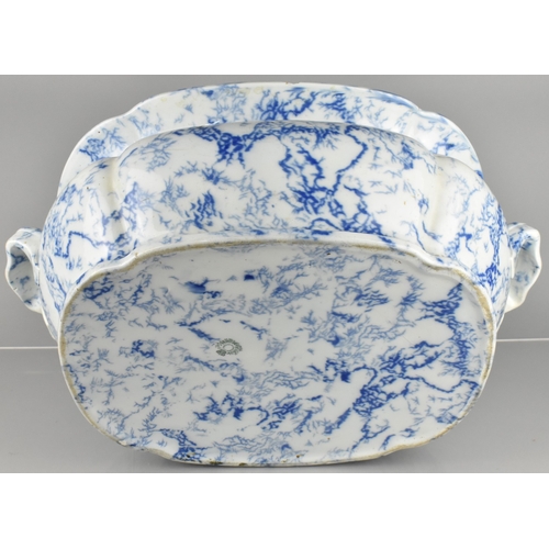 261 - A Victorian C.1840 Copeland and Garrett Flow Blue Footbath with Marbled Decoration, Green Makers Mar... 