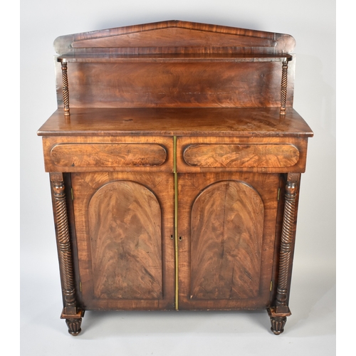 373 - A Mid Victorian Mahogany Chiffonier with Galleried Shelved Back, Spiralled Pilasters and Two Drawers... 