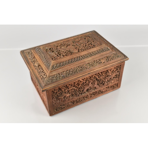 96 - A Late 19th/Early 20th Century Anglo-Indian Sandalwood Box of Sarcophagus Form, Profusely Carved wit... 