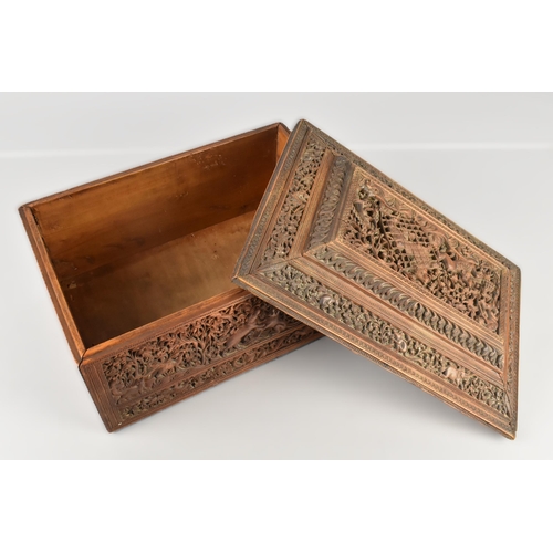 96 - A Late 19th/Early 20th Century Anglo-Indian Sandalwood Box of Sarcophagus Form, Profusely Carved wit... 