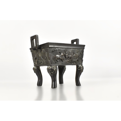 249 - A Chinese Cast Bronze Censer of Archaic Form with Rectangular Relief Decorated Body with Lug Handles... 