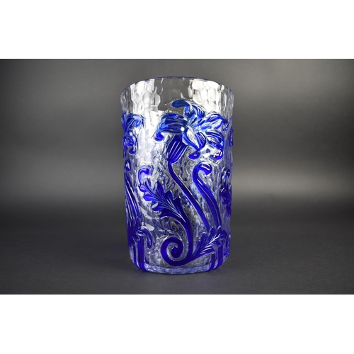 342 - A C.1930's Webbs 'Cameo Fleur' Vase in Blue Over Clear Ground, Cameo Signature to Base, 20cm high