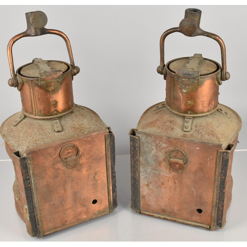 161 - A Pair of WWII Period Copper Ship Masthead Lamps, Both Dated 1943, both with Front Plaques 'MASTHEAD... 