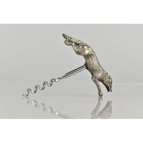 209 - An Elizabeth II Silver Corkscrew by J. B. Chatterley & Sons Ltd, Modelled as Running Fox with Red Gl... 