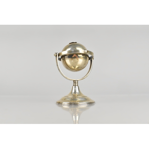 208 - An Edward VII Novelty Silver Table Lighter by Joseph Braham of Globe Form on Gimbal Support to Circu... 