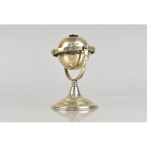 208 - An Edward VII Novelty Silver Table Lighter by Joseph Braham of Globe Form on Gimbal Support to Circu... 