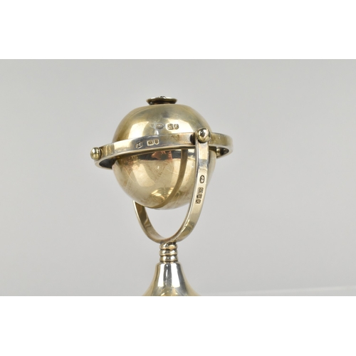 208 - An Edward VII Novelty Silver Table Lighter by Joseph Braham of Globe Form on Gimbal Support to Circu... 