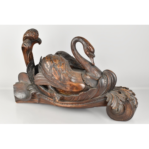 134 - A 19th Century Well Carved, Probably Walnut, Furniture Mount/Foot in the Form of a Swan. On Scrolled... 