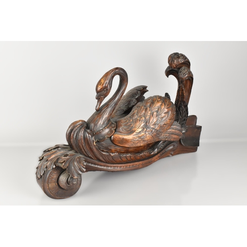 134 - A 19th Century Well Carved, Probably Walnut, Furniture Mount/Foot in the Form of a Swan. On Scrolled... 