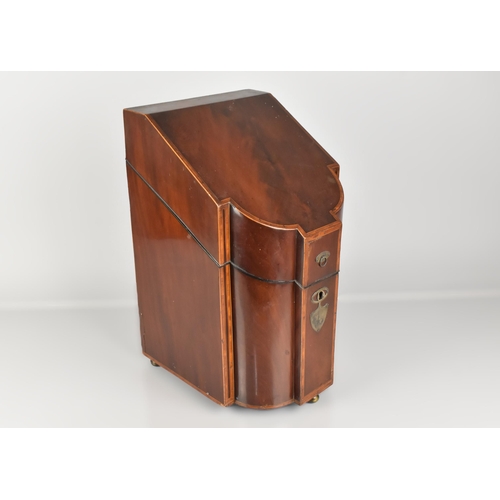 90 - A Georgian Mahogany Crossbanded and Strung Knife Box with White Metal Fittings and Fitted Interior, ... 