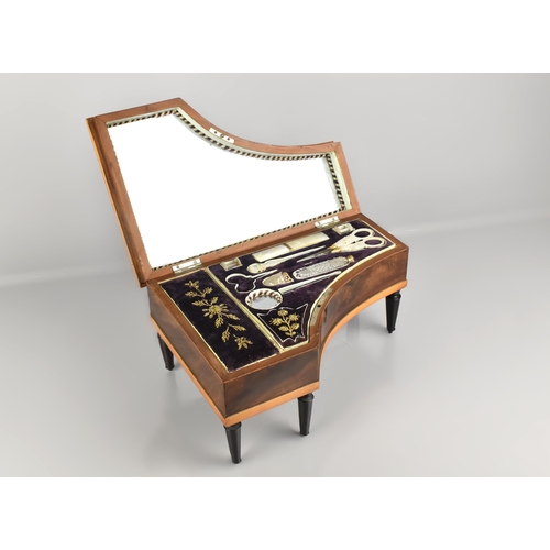 91 - A 19th Century French Palais Royal Mahogany 'Grand Piano' Musical Necessaire with Inlaid Ivory Keys ... 