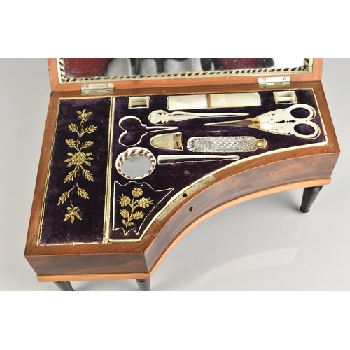 91 - A 19th Century French Palais Royal Mahogany 'Grand Piano' Musical Necessaire with Inlaid Ivory Keys ... 