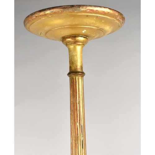 136 - A Late 18th Century Carved and Giltwood Torchere with a Circular Dished Top Over a Reeded Column, Su... 