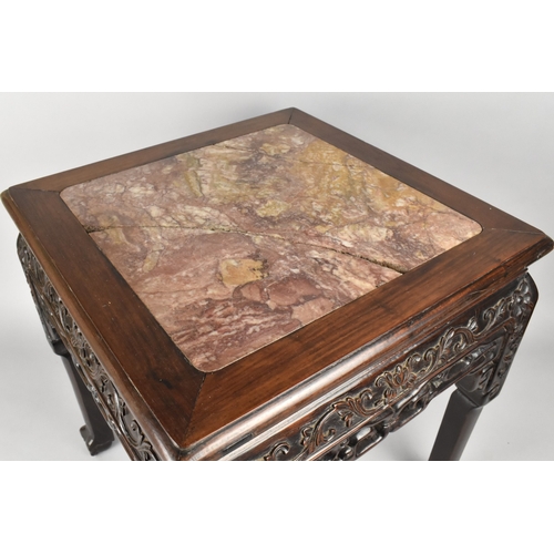 242 - A 19th Century Chinese Urn Stand/Low Table with a Marble Top Over Carved and Pierced Side Rails Supp... 