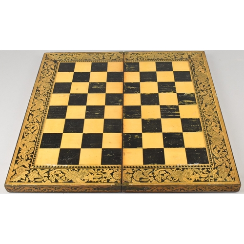 111 - An Early 19th Century Regency Penwork Folding Chess Board, the Outside Decorated with Chinoiserie Bu... 