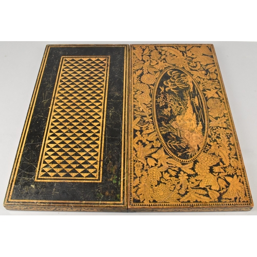 111 - An Early 19th Century Regency Penwork Folding Chess Board, the Outside Decorated with Chinoiserie Bu... 