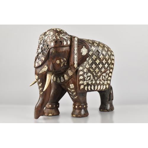 121 - An Unusually Large Late 19th Century Indian Carved Hardwood Elephant, Profusely Decorated with Hoshi... 