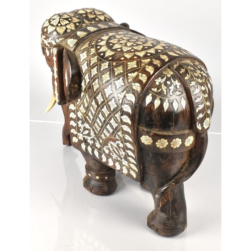 121 - An Unusually Large Late 19th Century Indian Carved Hardwood Elephant, Profusely Decorated with Hoshi... 